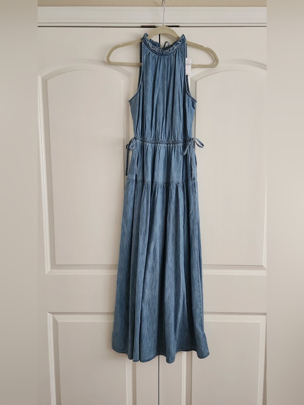 GAP 100% Cotton Whimsical Boho High Neck Denim Maxi Dress - Picture 3 of 10
